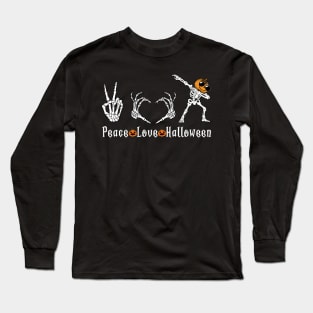 Funny Pumpkin Halloween Costume Peace Love Dabbing Skeleton Long Sleeve T-Shirt